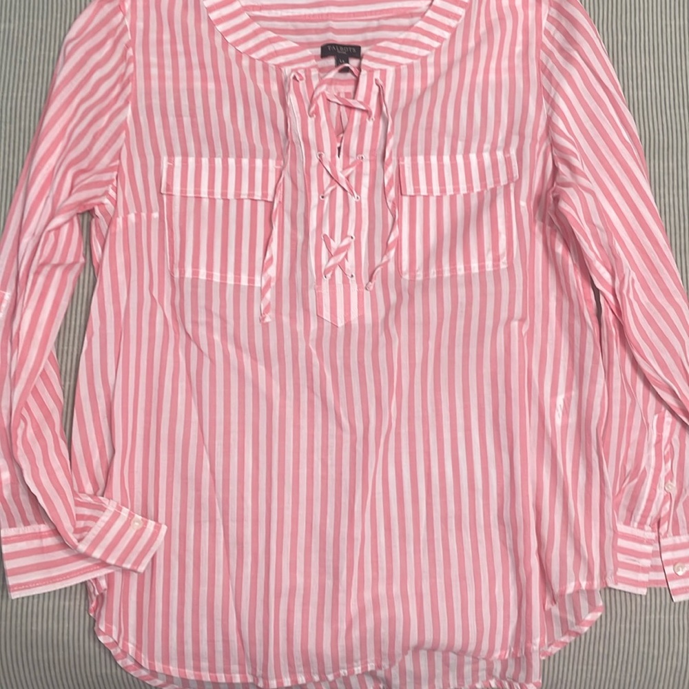 Talbots pink and white top